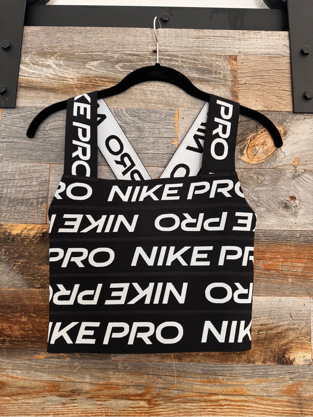 Nike Pro Women’s Bandage Tank Top Black and White Logo Crop